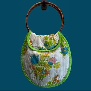 Vintage Quilted Purse with Plastic Wooden Handles